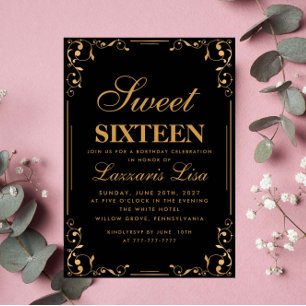 Elegant Simple 16 . Geburtstag 16 Black Birthday Einladung