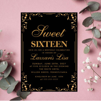 Elegant Simple 16 . Geburtstag 16 Black Birthday Einladung