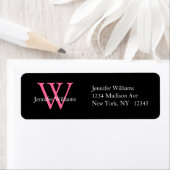 Elegant Simple Address Labels Black Pink Initial (Insitu)