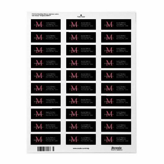 Elegant Simple Address Labels Pink Initial (Vorne)