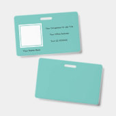 Elegant Simple Aquamarin Foto Text Vorlagen Mitarb Ausweis (Front & Back)