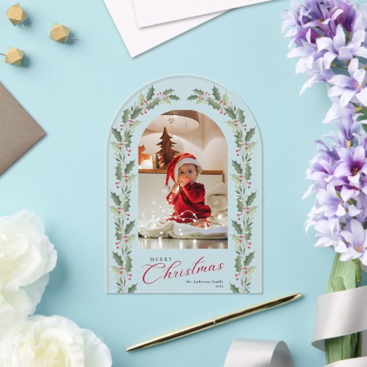 Elegant Simple Arch 1 Photo Christmas Holiday Card Acryleinladungen (Insitu (Hochzeit))