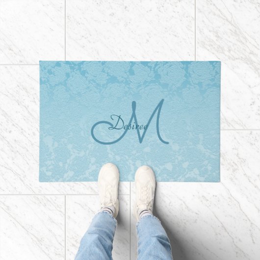 Elegant Simple Baby Blue Girly Monogram Fußmatte (Indoor)