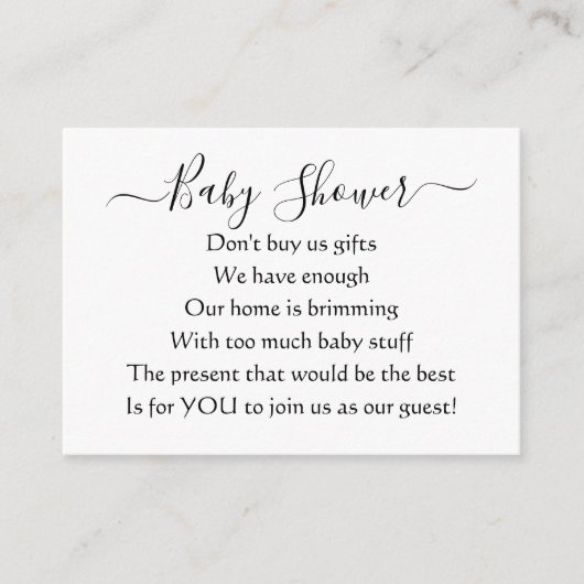 Elegant Simple Baby Shower No Gifts Gedicht Begleitkarte (Vorderseite)