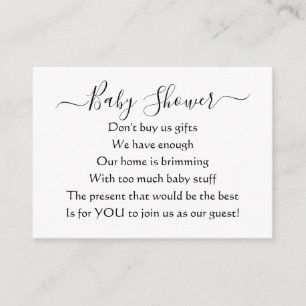 Elegant Simple Baby Shower No Gifts Gedicht Begleitkarte
