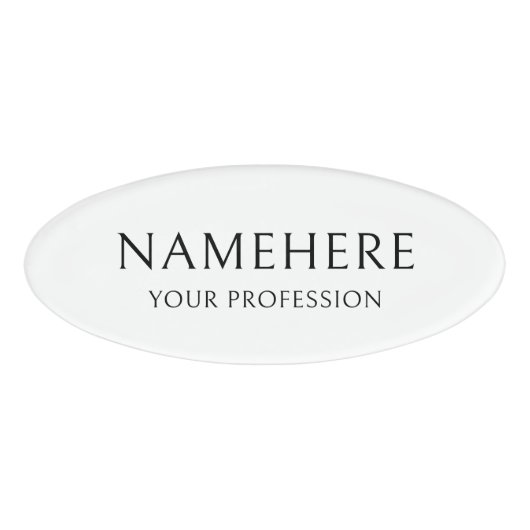 Elegant Simple Basic Minimalist White Modern Oval Namenschild (Vorderseite)