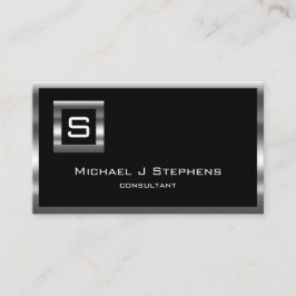 Elegant Simple Black and Chrome Monogram Visitenkarte