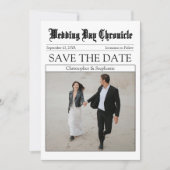 Elegant Simple Black Calligraphy QR Code Newspaper Save The Date (Vorderseite)