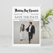 Elegant Simple Black Calligraphy QR Code Newspaper Save The Date (Stehend Vorderseite)
