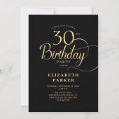 Elegant Simple Black Gold Script 30th Birthday Einladung (Vorderseite)
