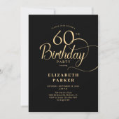 Elegant Simple Black Gold Script 60. Geburtstag Einladung (Vorderseite)