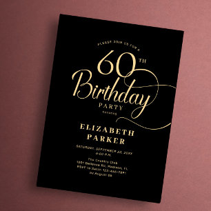 Elegant Simple Black Gold Script 60. Geburtstag Einladung