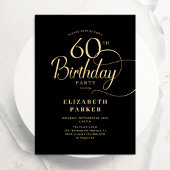 Elegant Simple Black Gold Script 60. Geburtstag Einladung