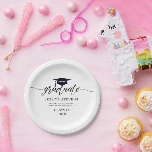 Elegant Simple Black Script Calligraphy On White Pappteller (Party)