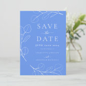 Elegant Simple Blätter Blue Wedding Save The Date (Stehend Vorderseite)
