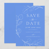 Elegant Simple Blätter Blue Wedding Save The Date (Vorne/Hinten)