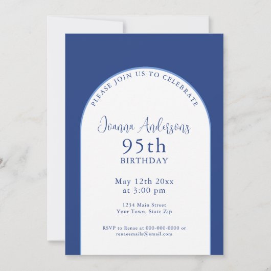 Elegant Simple Blue 95. Geburtstagsparty Einladung (Vorderseite)