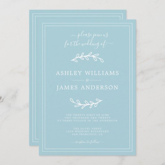 Elegant Simple Blue Glow Wedding Einladung (Vorne/Hinten)