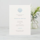 Elegant Simple Blue Seashell Wedding invitation Einladung (Stehend Vorderseite)