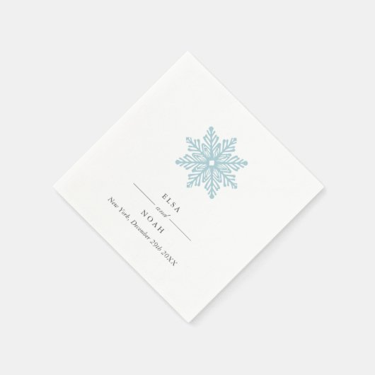 Elegant Simple Blue Snowflake Monogram Serviette (Ecke)
