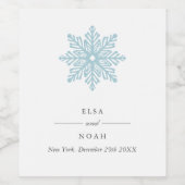 Elegant Simple Blue Snowflake Monogram Weinetikett (Einzelnes Label)