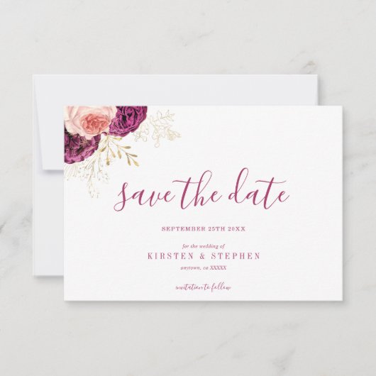 Elegant Simple Burgundy Blush Save the Date Einladung (Vorderseite)