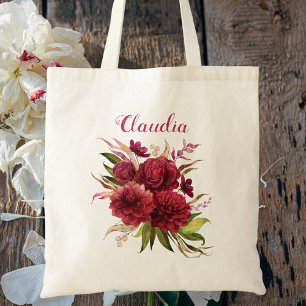 Elegant Simple Burgundy Floral Monogram Bridesmaid Tragetasche