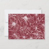 Elegant Simple Burgundy Floral QR Code Wedding RSVP Karte (Rückseite)