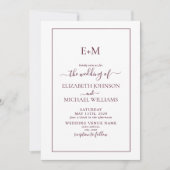 Elegant Simple Burgundy Formal Monogram Wedding Einladung (Vorderseite)