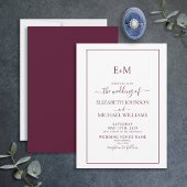 Elegant Simple Burgundy Formal Monogram Wedding Einladung