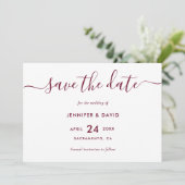 Elegant Simple Burgundy Wedding Save the Date (Stehend Vorderseite)