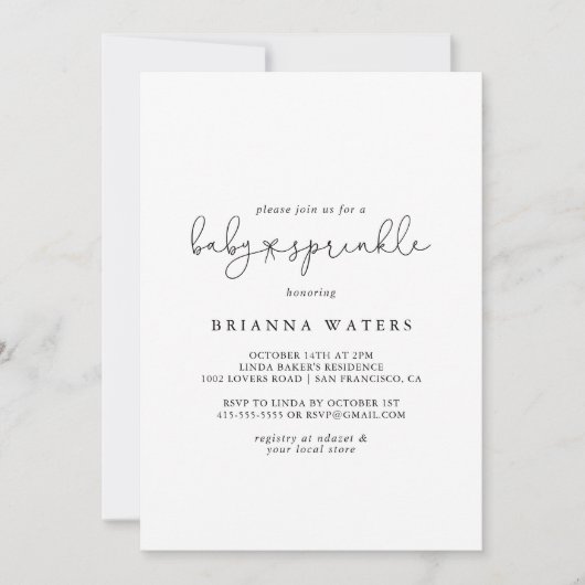 Elegant Simple Calligraphy Baby Sprinkle Einladung (Vorderseite)