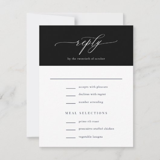 Elegant Simple Calligraphy Black Wedding RSVP Karte (Vorderseite)