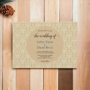 Elegant Simple Calligraphy Damask Formal Wedding Einladung