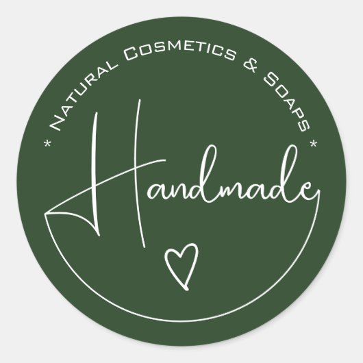 Elegant Simple Calligraphy Handmade Heart Green Runder Aufkleber (Vorderseite)