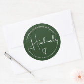 Elegant Simple Calligraphy Handmade Heart Green Runder Aufkleber (Umschlag)