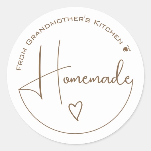Elegant Simple Calligraphy Homemade Heart White Runder Aufkleber (Vorderseite)
