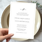 Elegant Simple Calligraphy Monogram White Wedding Einladung