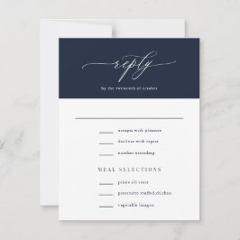 Elegant Simple Calligraphy Navy Blue Wedding RSVP Karte