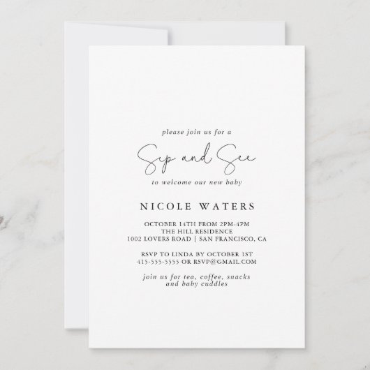 Elegant Simple Calligraphy Sip and See Einladung (Vorderseite)
