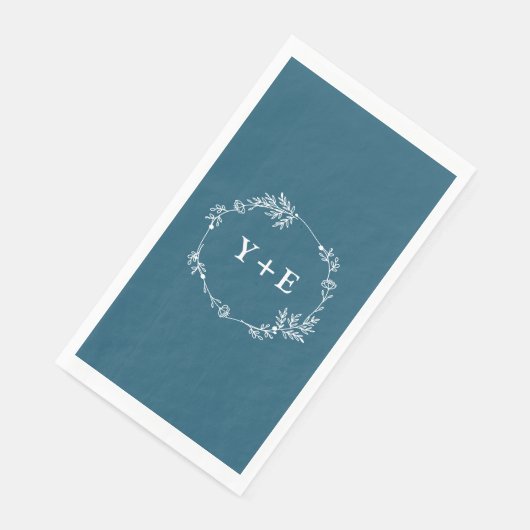 Elegant Simple Canoe Blue Mit Monogramm Wedding Serviette (Ecke)