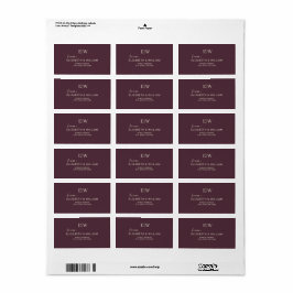 Elegant Simple Cherry Lacquer, Monogram Wedding Adressaufkleber