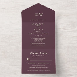Elegant Simple Cherry Lacquer, Monogram Wedding All In One Einladung