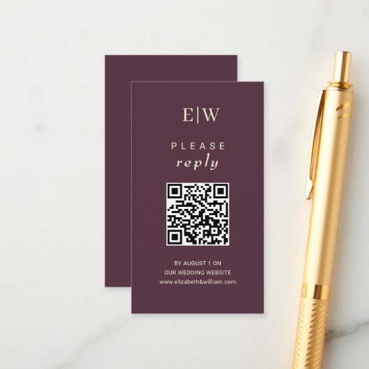 Elegant Simple Cherry Lacquer, Monogram Wedding Begleitkarte (Vorderseite/Rückseite Beispiel)