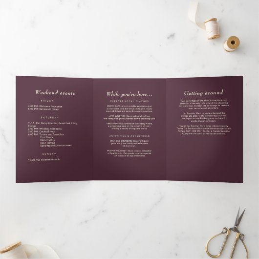 Elegant Simple Cherry Lacquer, Monogram Wedding Dreifach-gefaltete Programmkarte (Innenseite)