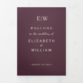 Elegant Simple Cherry Lacquer, Monogram Wedding Dreifach-gefaltete Programmkarte (Cover)