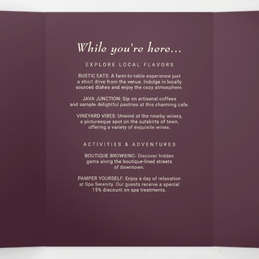 Elegant Simple Cherry Lacquer, Monogram Wedding Dreifach-gefaltete Programmkarte (Innenseite Mitte)