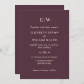 Elegant Simple Cherry Lacquer, Monogram Wedding Einladung (Vorne/Hinten)