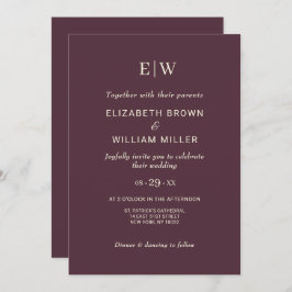 Elegant Simple Cherry Lacquer, Monogram Wedding Einladung