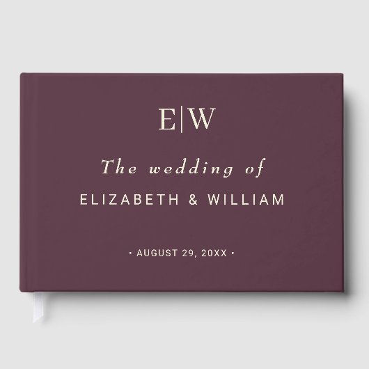Elegant Simple Cherry Lacquer, Monogram Wedding Gästebuch (Vorderseite)